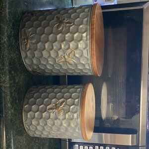 Bee Embossed Canister Set with Wooden Lids